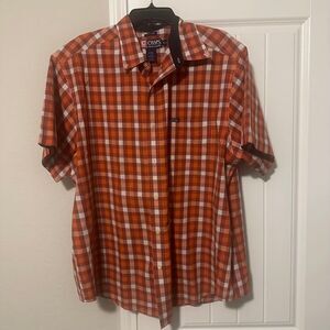 Chaps Ralph Lauren Short Sleeve Button Up Orange‎ Burgundy Mens Size XL Plaid